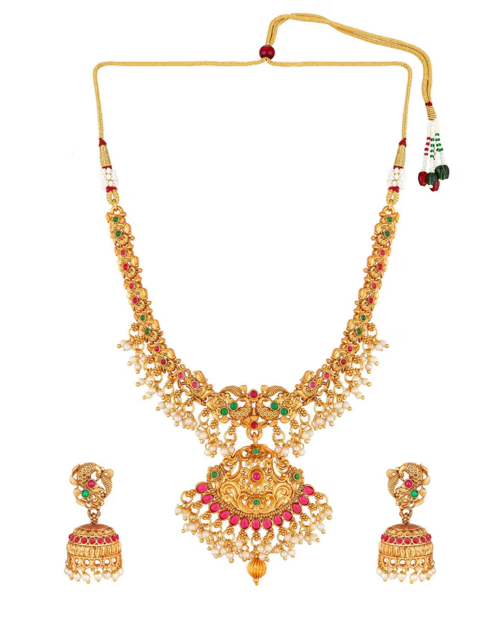 Artificial Brass  Gold Plated Premium Jewellery Set With Matching