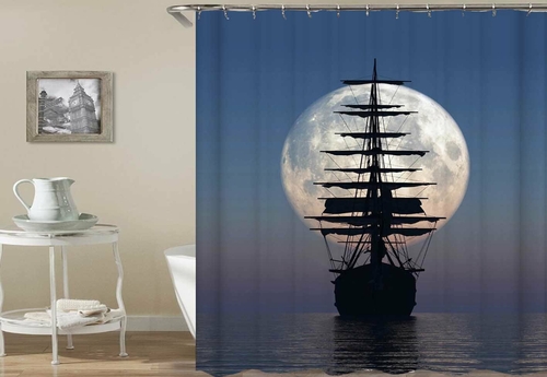 Pirate Ship Over The Moon Shower Curtain