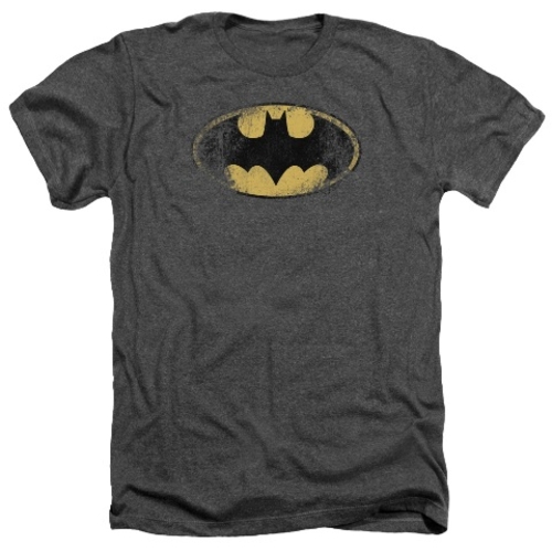 Trevco Batman-Destroyed Logo - Adult Heather Tee - Charcoal- Small