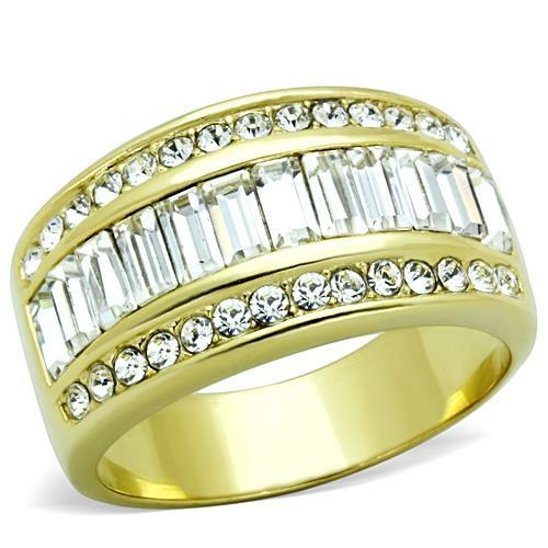 Women IP Gold Stainless Steel Ring with Top Grade Crystal in Clear - S