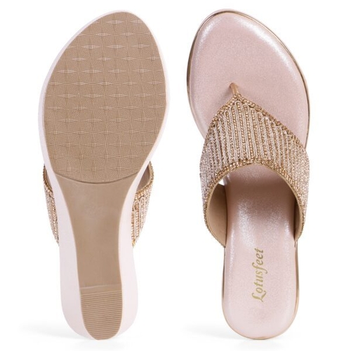 Women Flat Golden Embroidred Work Design