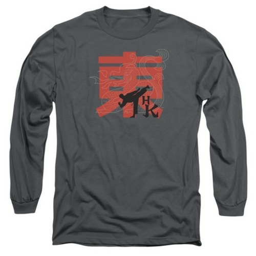 Hai Karate-Hk Kick Long Sleeve Adult 18-1 Tee, Charcoal - 2X