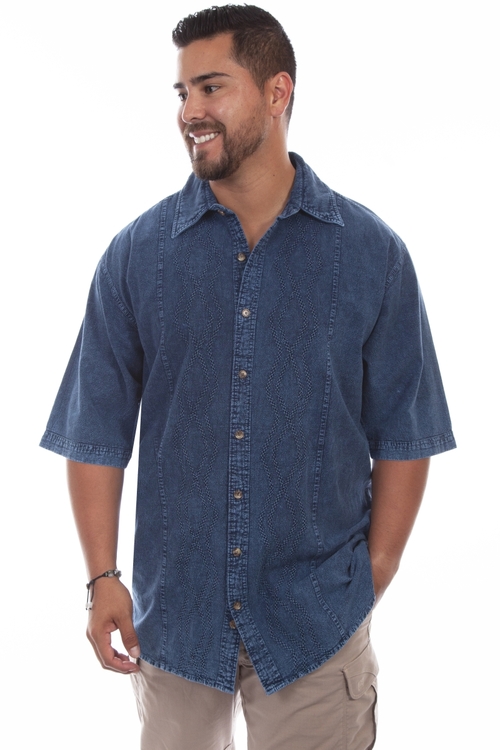 Scully 5203 DND L Tone-On-Tone Embroidered Mens Short-Sleeved Shirt