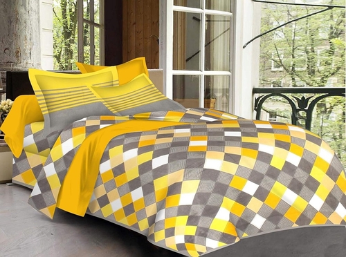  PRINTS 100% Cotton Ahmedabad Check Prints Double bedsheets with 2