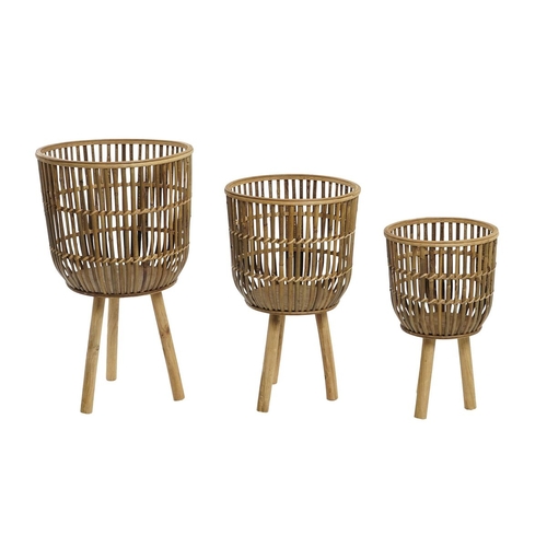 Set of Planters DKD Home Decor Natural Brown Bamboo 37 x 37 x 63 cm