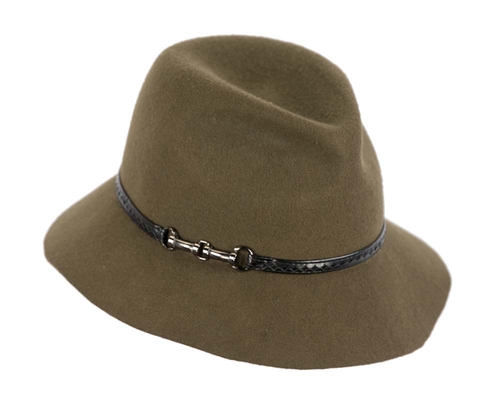 Wide brim olive fedora hat