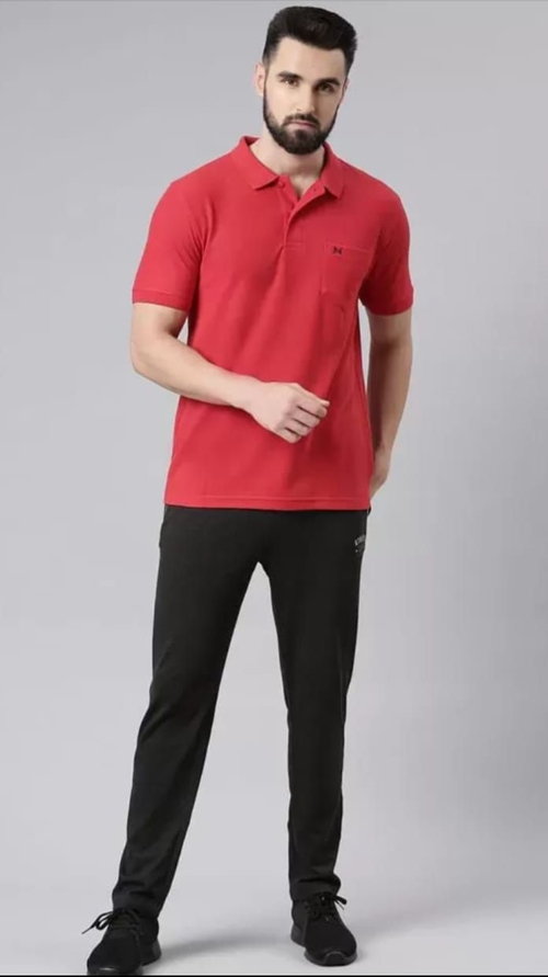 Red Cotton Polo Tshirt With Pocket