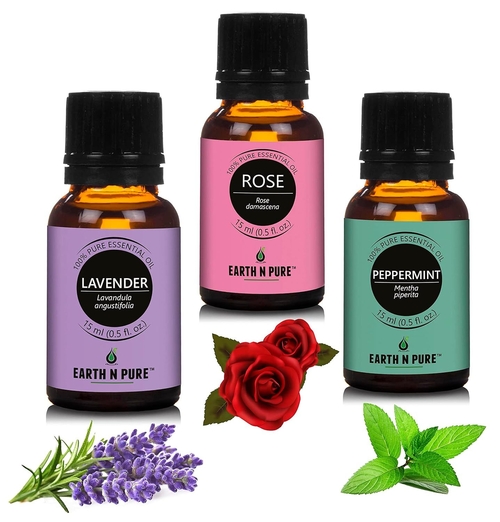 Lavender, Peppermint and Rose Essential Oils | Pack Of 3 ( (Size-45ml)