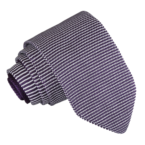 Pin Stripe Knitted Slim Tie - White & Purple