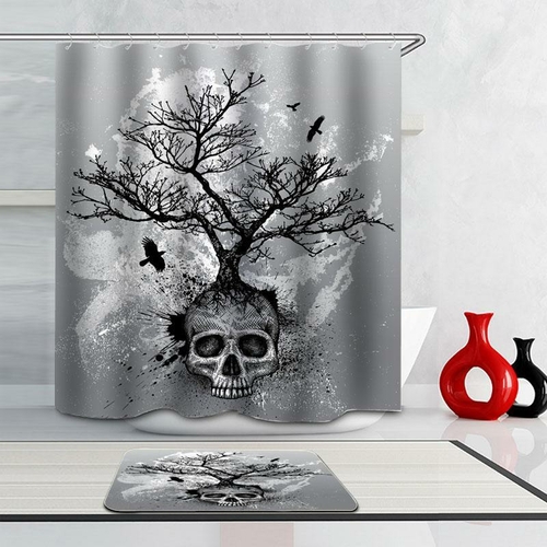 Half Skull Tree Shower Curtain