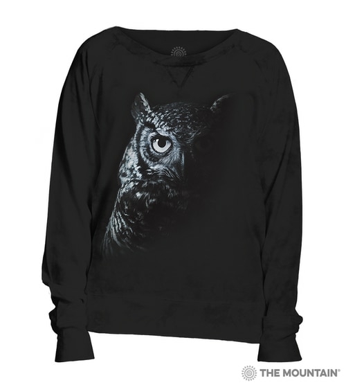 The Mountain 7464271 Black Shadow Owl Slouchies T-Shirt - Medium