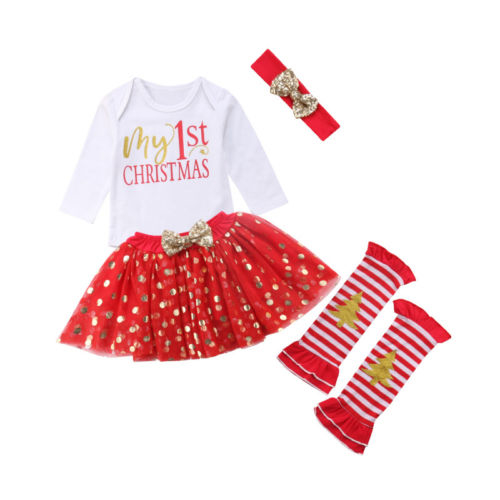 Newborn Baby Girl Xmas Sequins Romper+Dot