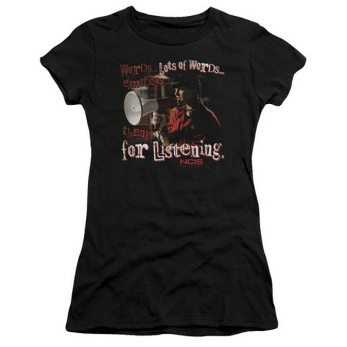 Trevco Ncis-Thanks For Listening - Short Sleeve Junior Sheer Tee - Bla