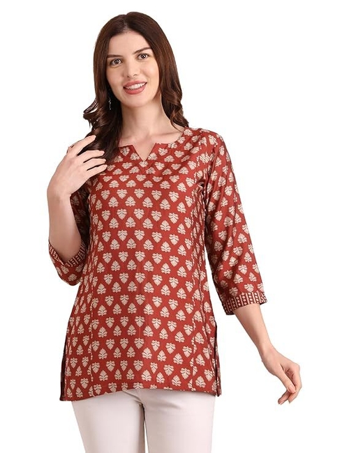 Printed 3/4 Sleeve Cotton Trendy Women Ethnic Long Top Tunic Casual