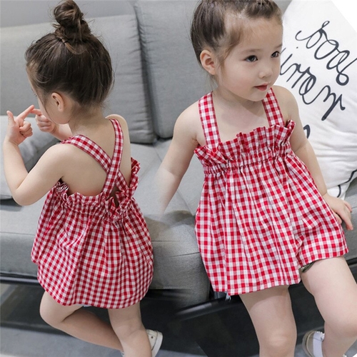 Infant Baby Girls Dress Summer Fashion Plaid