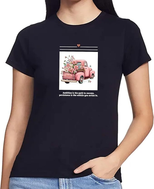 ROUND NECK HALF SLEEVES "CAR" PRINTED TSHIRT FOR WOMEN (Size-S)