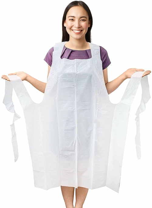 Disposable PE Aprons 24" x 42". Pack of 100 White Polyethylene Aprons