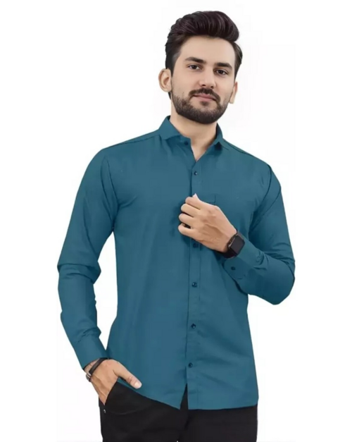 Men Cotton Regular Fit Solid Long Sleeve (Size-L)(Color-GREEN)