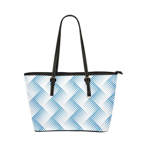 Large Leather Tote Shoulder Bag - Blue Polka Dot T784841