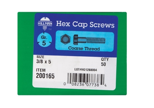 Hillman 200165 0.375 x 5 in. USS Grade 5 Hex Cap Screws Bolt