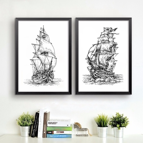Hand Drawn Pirate Ship Art Print Wall Pictures ,