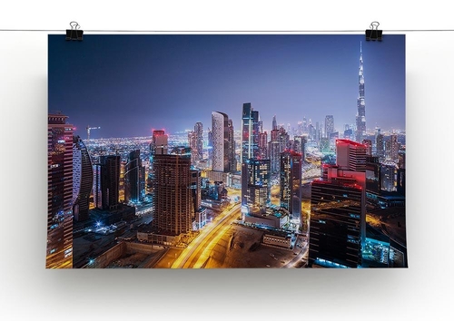 Beautiful night cityscape of Dubai Canvas Print or Poster