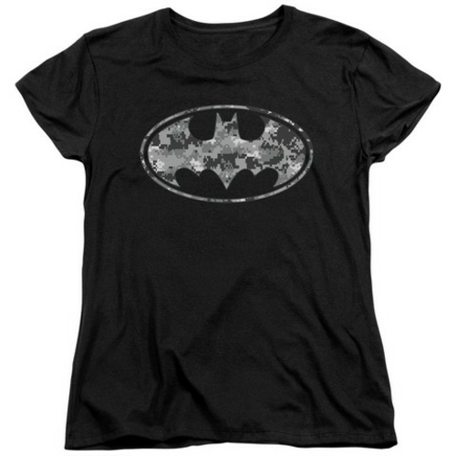 Trevco Batman-Urban Camo Shield - Short Sleeve Womens Tee - Black- Ext