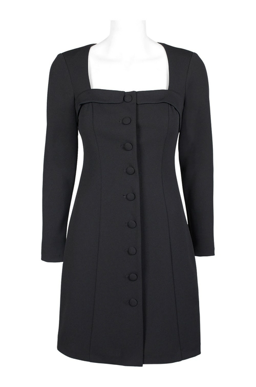 Adrianna Papell Square Neck Long Sleeve Button Detail Zipper Back Knit