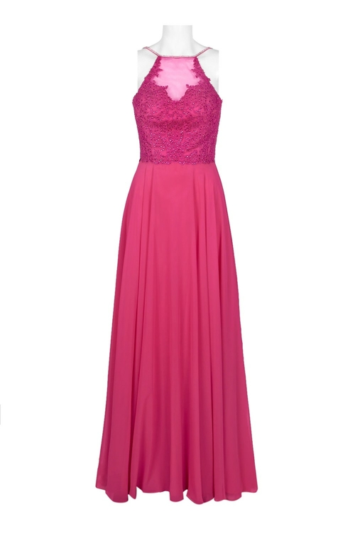 Dave & Johnny Halter Strap Illusion Embellished Bodice Ruched