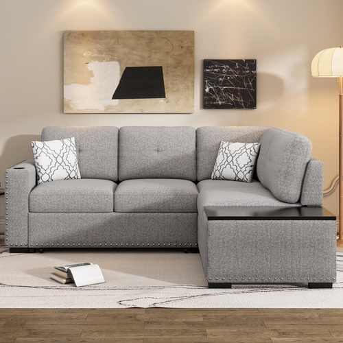 83.8" Sectional Pull-Out Sofa Bed L-Shaped Corner Sofa Couch with