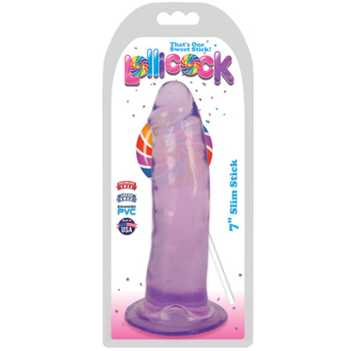 Curve Toys Lollicock Slim Stick 7 in. Dildo with Suction Cup Grape Ice