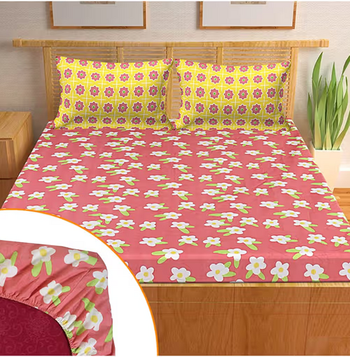 Woven Blue Cotton Bedsheet Double 90x100 Inch + 2 Pillow Covers