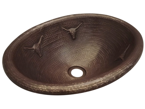 COPPER OVAL BATH SINK LONGHORN DESIGN ROUND LIP 19X14X6 G18 MATTE