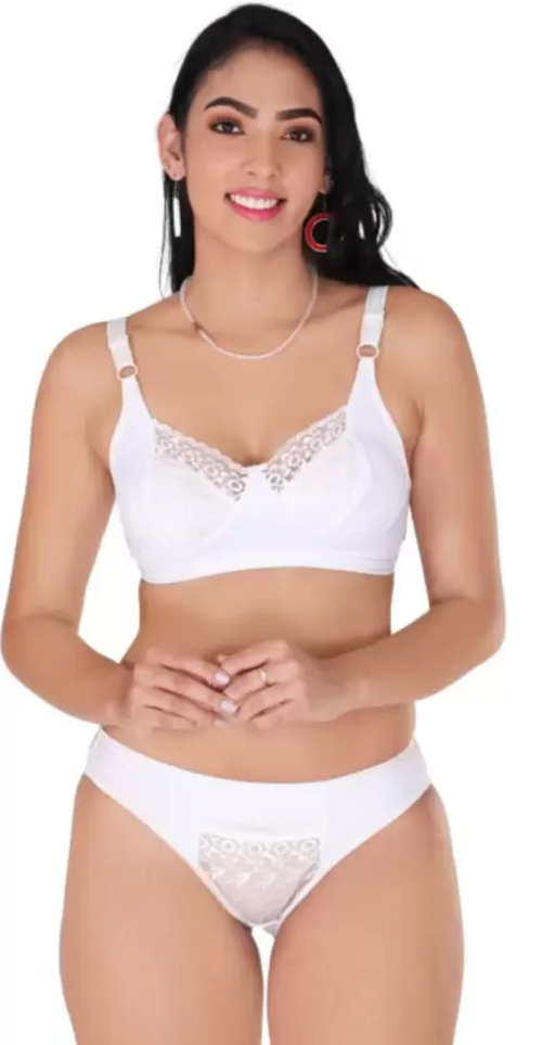 Women's Bra & Panty Set Self Design White Lingerie Set (Size 30)