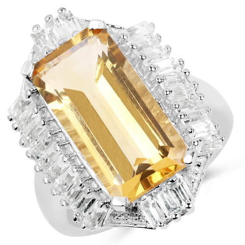 9.13 Carat Genuine Citrine & White Topaz .925 Sterling Silver Ring