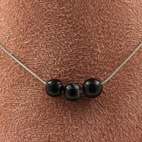 Schorl Tourmaline from Brazil 8 mm 3 beads necklace.