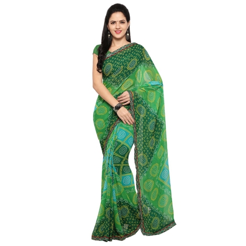 Georgette Fabric Green Color Saree with Blouse