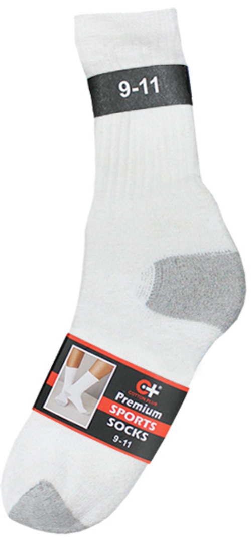 Cotton Plus Sports Socks - White w/Grey, 10-13, 3 Pack