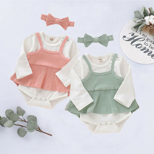 0 18M Baby Girl Sweet Clothes Set Solid Cotton
