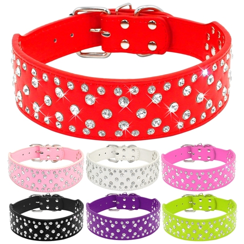 2 inch Rhinestones Dog Collars Sparkly Crystal