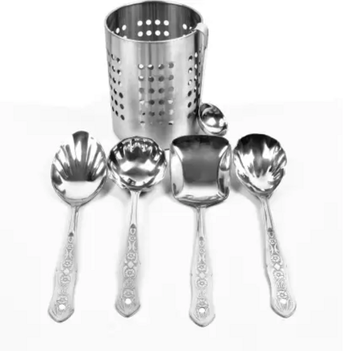 Steel Designer Serving Spoon Spatula Set (Pack of 6)