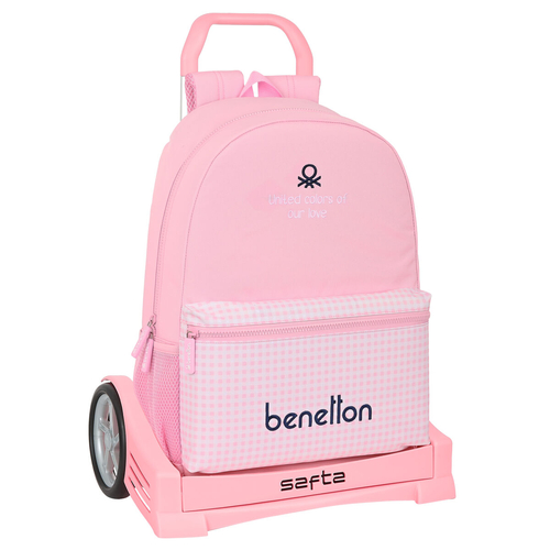 School Rucksack with Wheels Benetton Vichy Pink (30 x 46 x 14 cm)