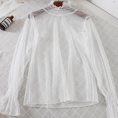 Korean Womens Mesh Slim Tops And Blouses