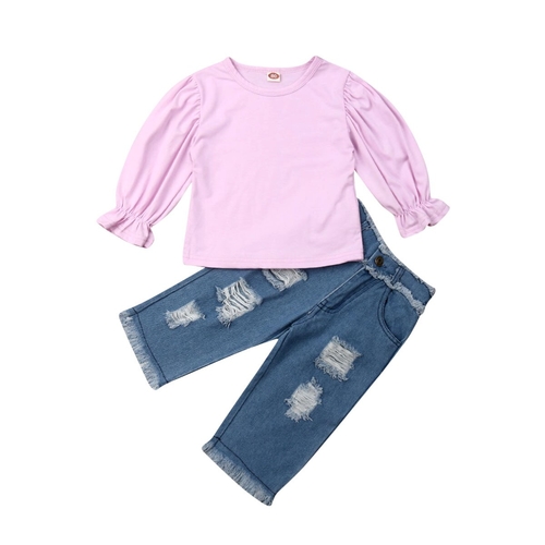 1 6Y Toddler Baby Girls Kid Clothes Sets Pink Long