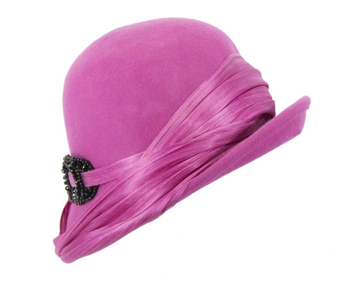 Fuchsia felt draped cloche hat