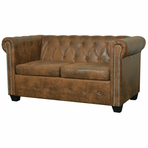 Chesterfield 2-Seater and 3-Seater Sofa Set Brown