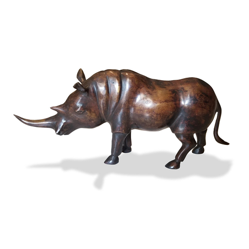 West African Rhinoceros Lost Wax Hand Cast Bronze Statue