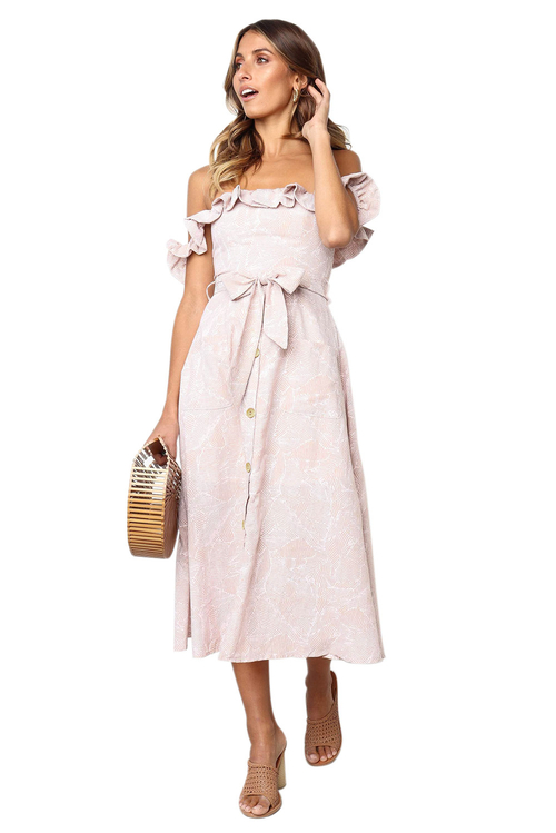 Nude Koda Floral Print Off Shoulder Dress