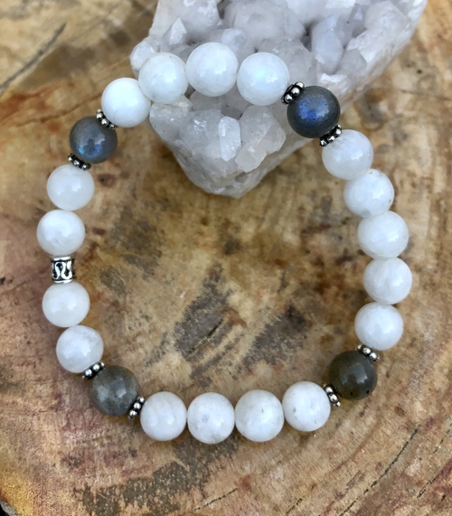 Rainbow Blue Moonstone & Blue Flash Labradorite Stretch Bracelet!