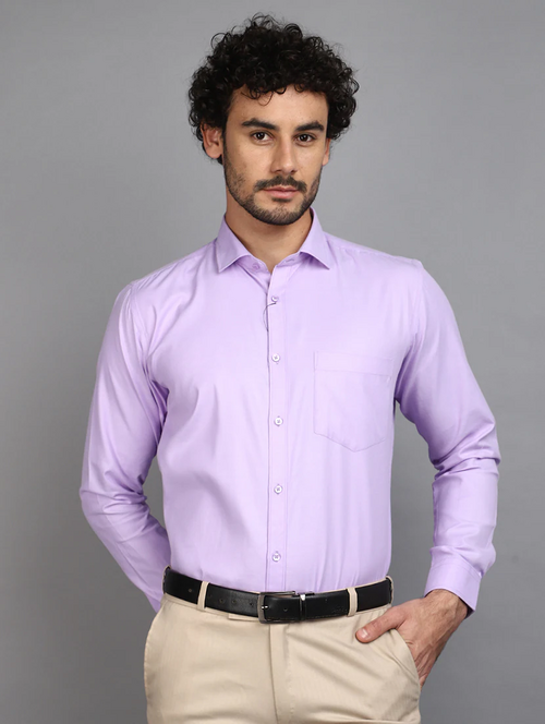 Men Regular Fit Washed Casual Shirt Light Purple Size L
